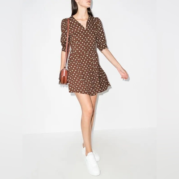REFORMATION Laylin Polka Dot Brown Milk Chocolate Minidress Size 8 - Picture 7 of 10
